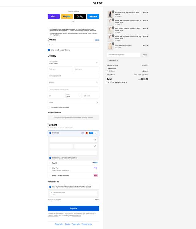 DL1961 checkout page showing DL1961 coupon code box | Screenshot taken by SimplyCodes community member on Sep 15, 2025