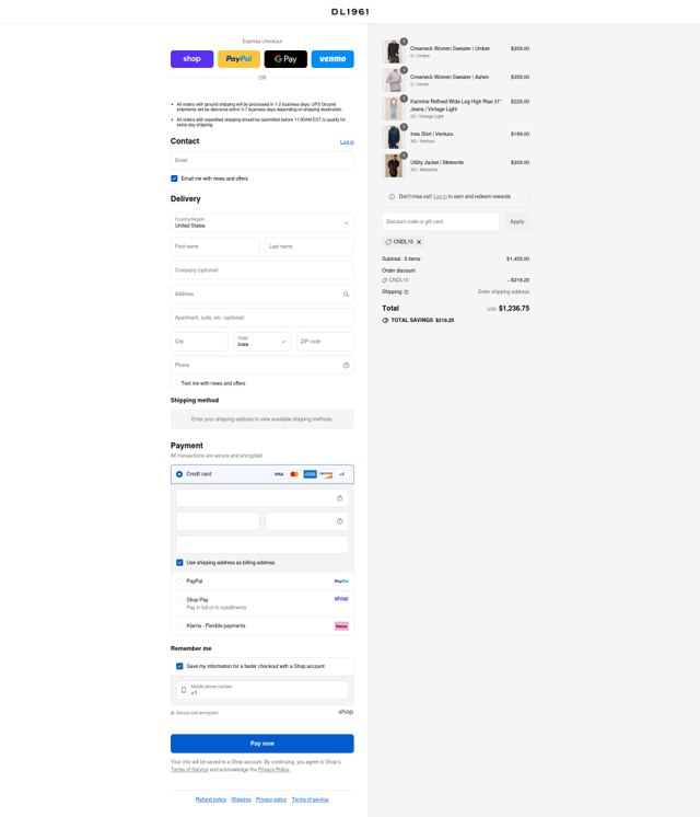 DL1961 checkout page showing DL1961 coupon code box | Screenshot taken by SimplyCodes community member on Aug 29, 2025