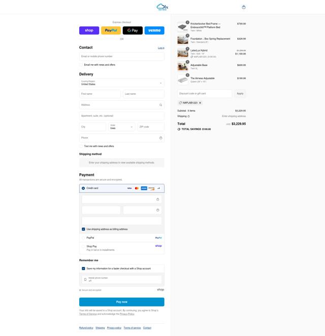 DLX Mattress checkout page showing DLX Mattress coupon code box | Screenshot taken by SimplyCodes community member on Sep 8, 2025