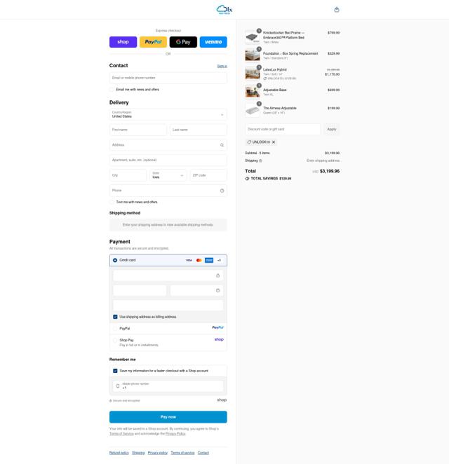 DLX Mattress checkout page showing DLX Mattress coupon code box | Screenshot taken by SimplyCodes community member on Sep 12, 2025