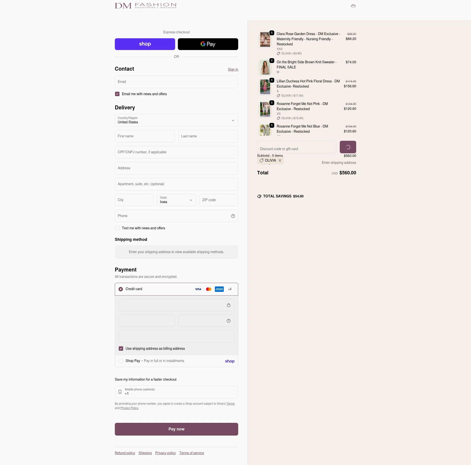 DM Fashion checkout page showing DM Fashion promo code box | Screenshot taken by SimplyCodes community member on Feb 18, 2026