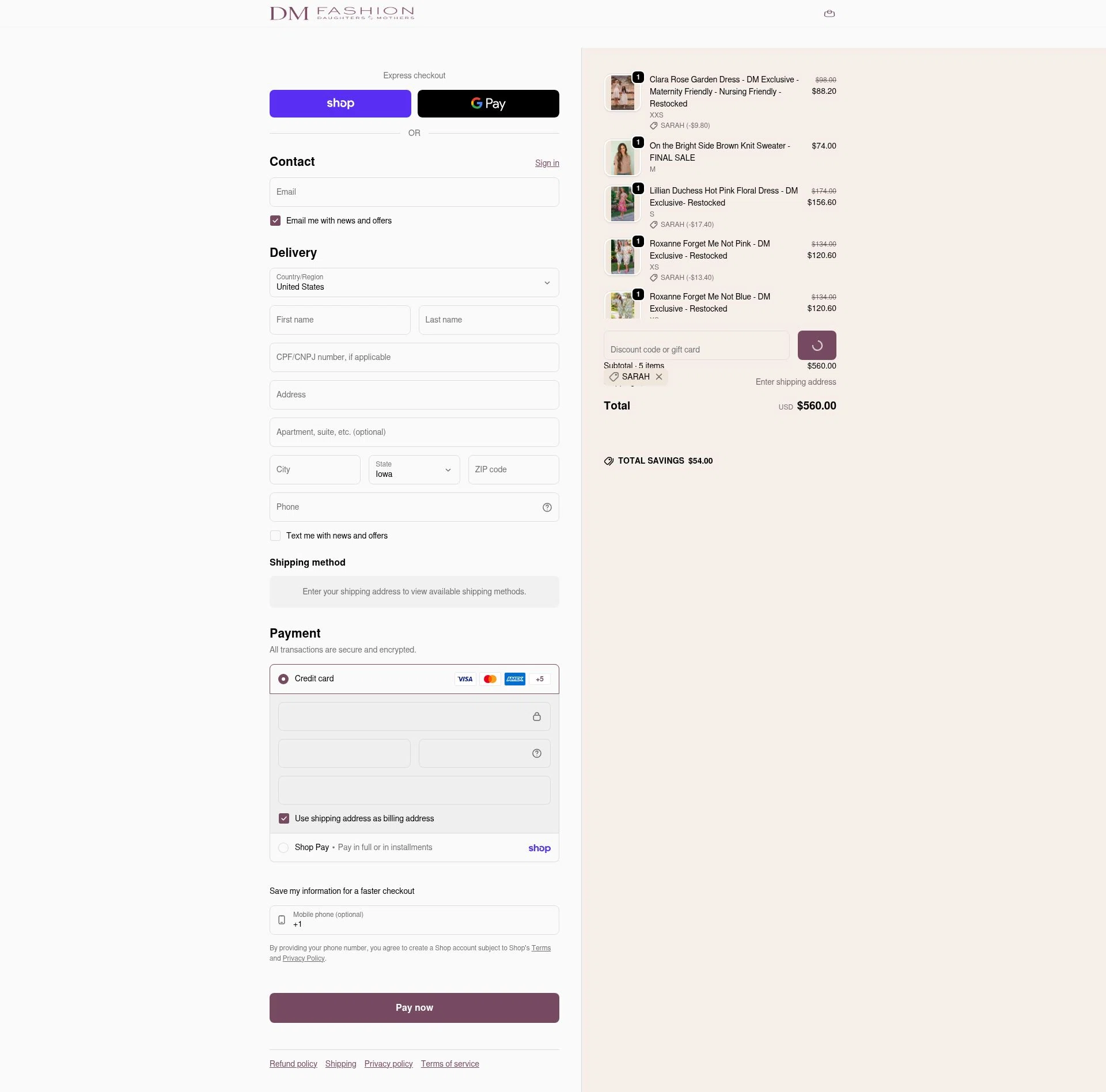 DM Fashion checkout page showing DM Fashion promo code box | Screenshot taken by SimplyCodes community member on Feb 18, 2026