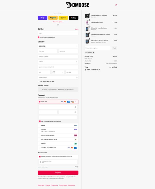 DMoose checkout page showing DMoose discount code box | Screenshot taken by SimplyCodes community member on Sep 7, 2025