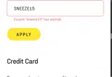 SNEEZE15 coupon verification screenshot
