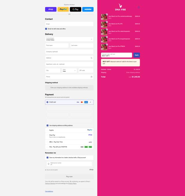 DNA Vibe checkout page showing DNA Vibe coupon code box | Screenshot taken by SimplyCodes community member on Sep 12, 2025
