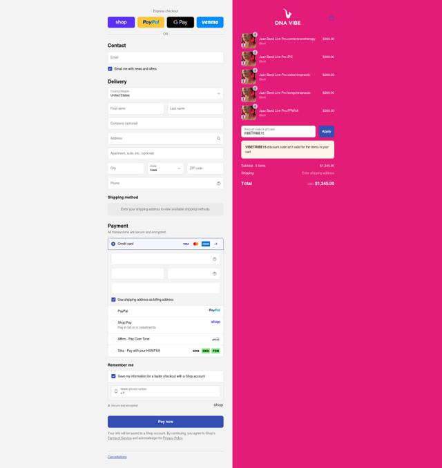 DNA Vibe checkout page showing DNA Vibe coupon code box | Screenshot taken by SimplyCodes community member on Sep 12, 2025
