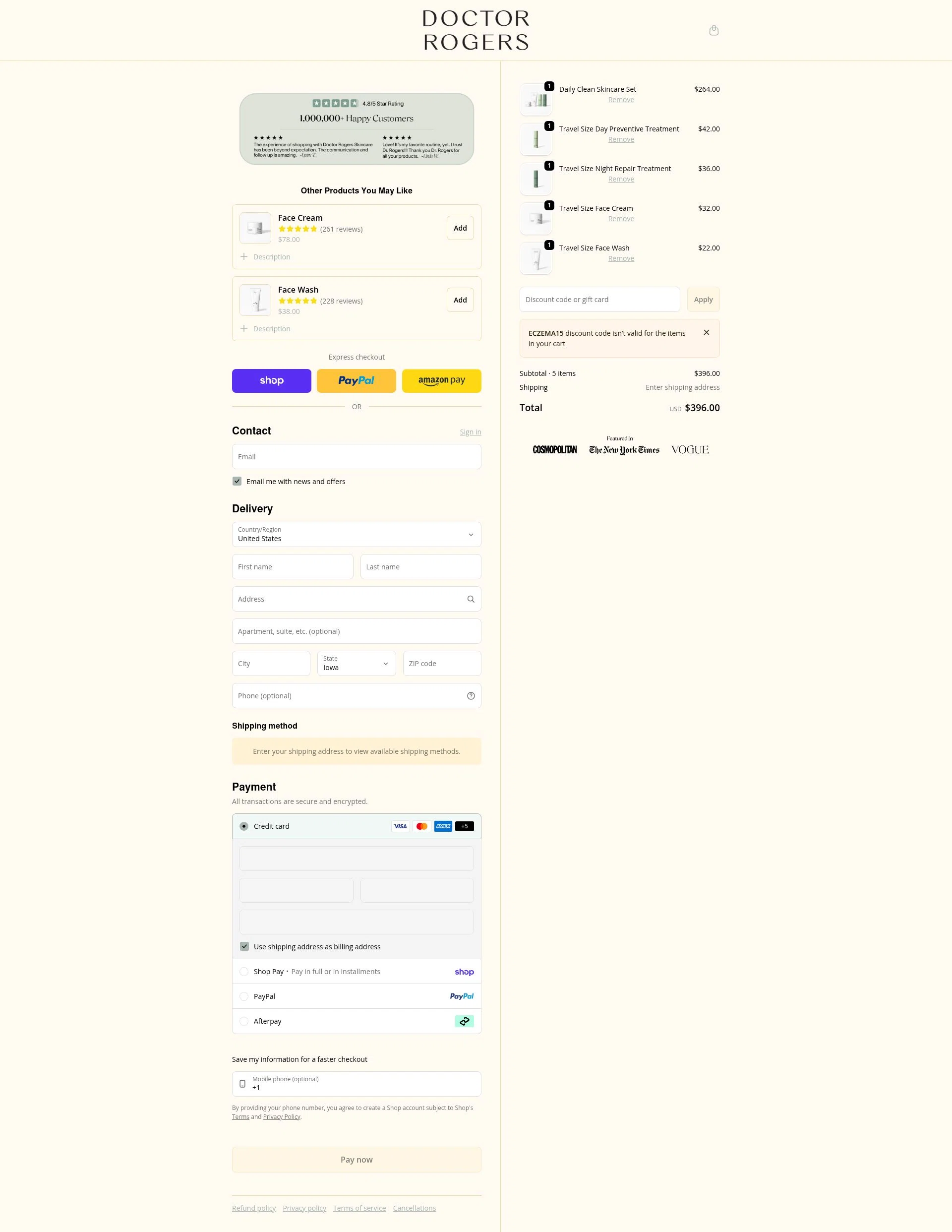 Doctor Rogers checkout page showing Doctor Rogers coupon code box | Screenshot taken by SimplyCodes community member on Feb 18, 2026