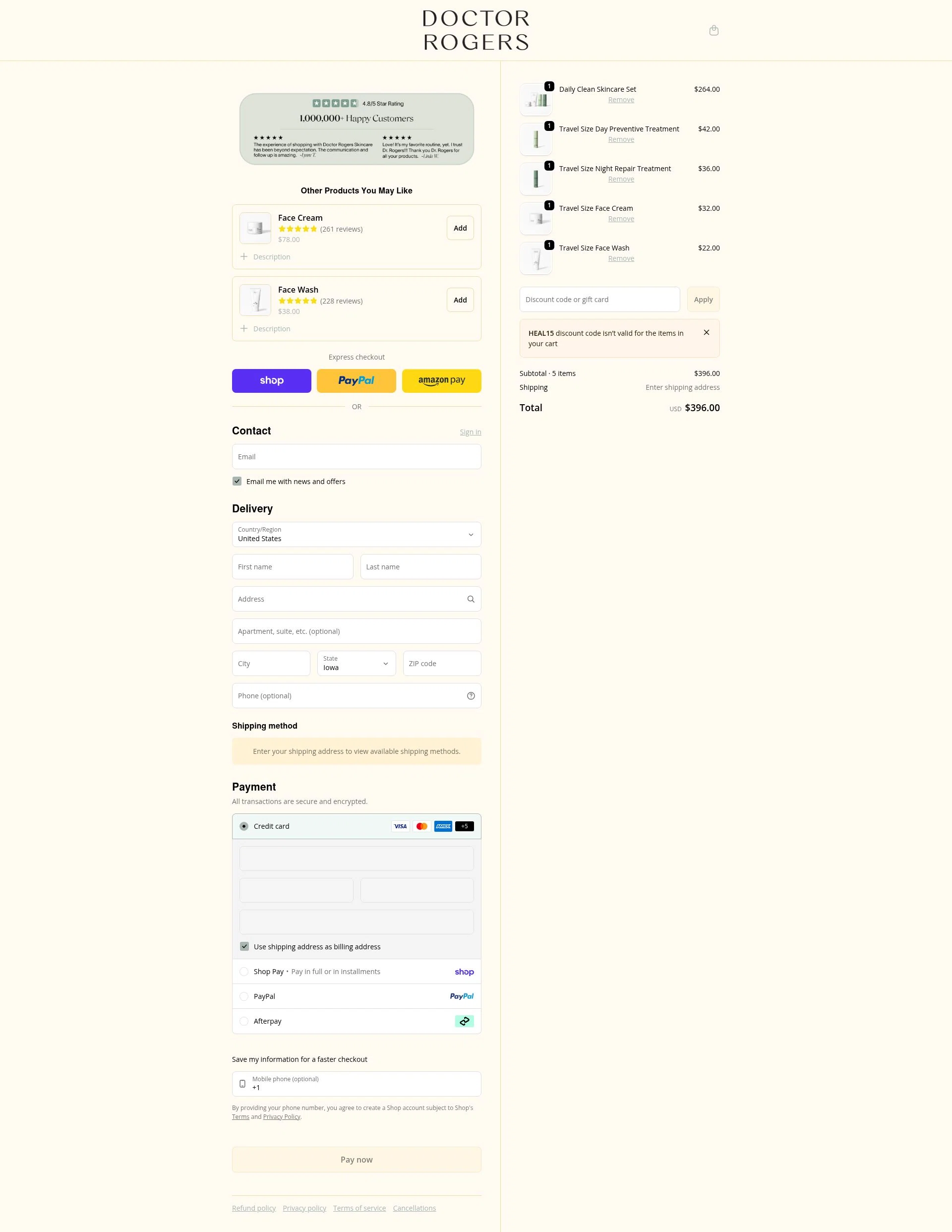 Doctor Rogers checkout page showing Doctor Rogers coupon code box | Screenshot taken by SimplyCodes community member on Feb 18, 2026
