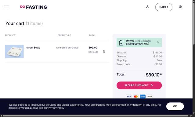DoFasting checkout page showing DoFasting promo code box | Screenshot taken by SimplyCodes community member on Sep 4, 2025