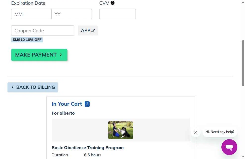 Dog Academy checkout page showing Dog Academy promo code box | Screenshot taken by SimplyCodes community member on Oct 14, 2025