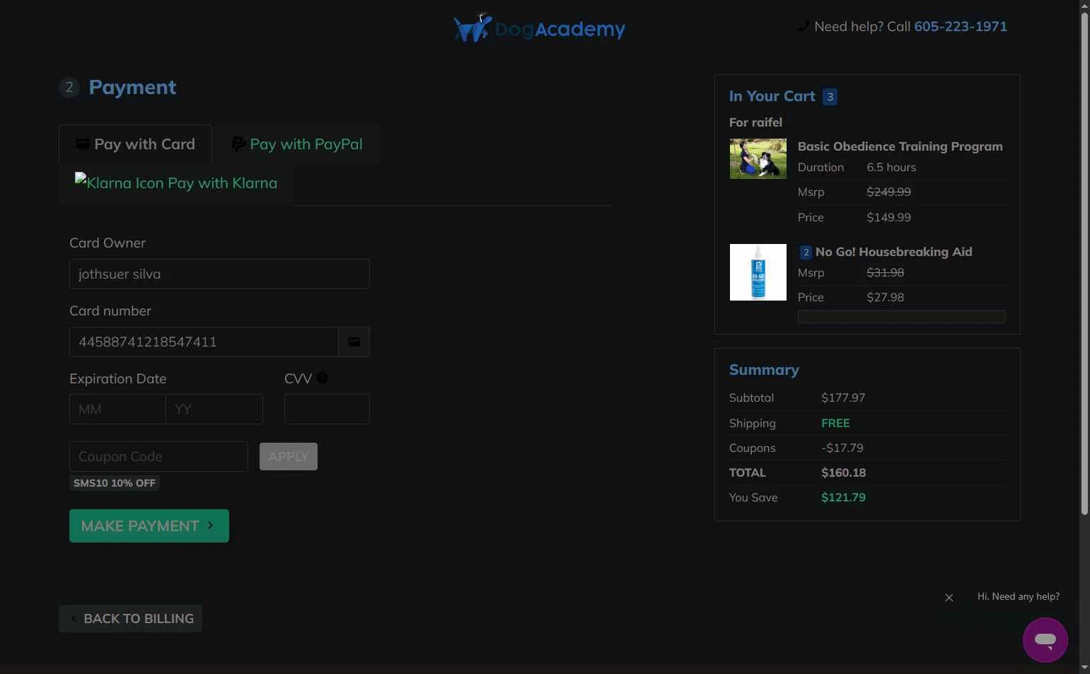 Dog Academy checkout page showing Dog Academy promo code box | Screenshot taken by SimplyCodes community member on Dec 11, 2025