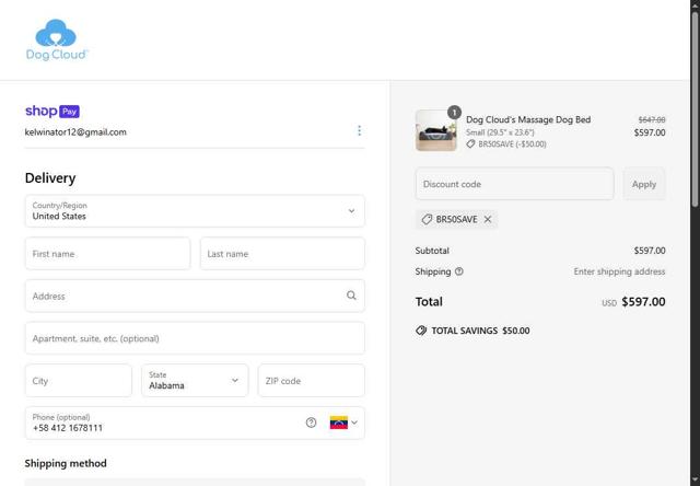 Dog Cloud checkout page showing Dog Cloud promo code box | Screenshot taken by SimplyCodes community member on Jun 21, 2025