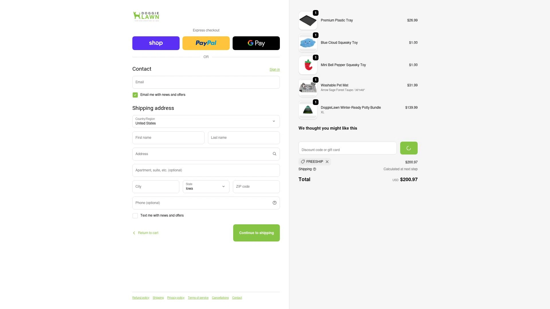 DoggieLawn checkout page showing DoggieLawn promo code box | Screenshot taken by SimplyCodes community member on Jan 31, 2026