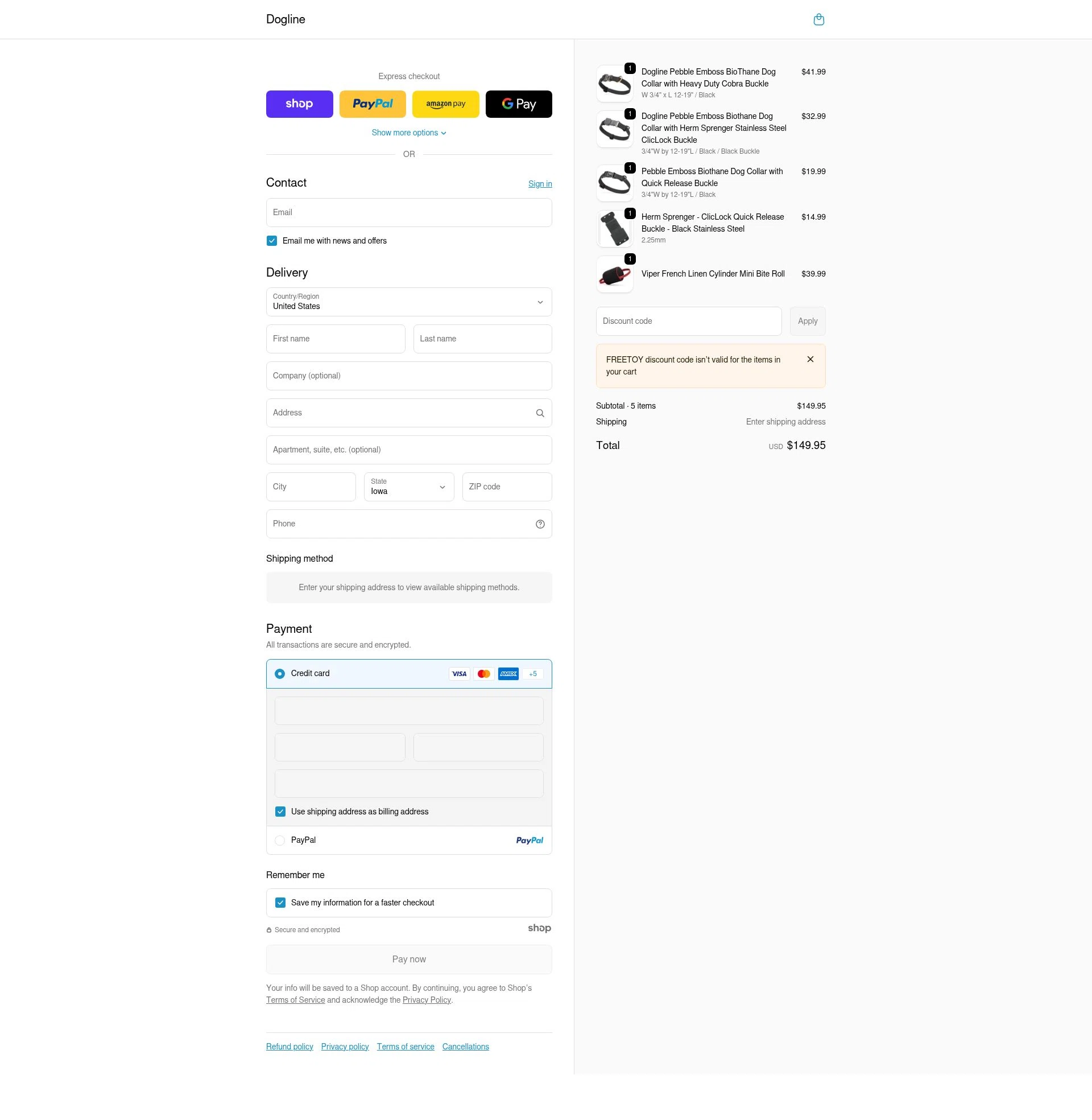 Dogline checkout page showing Dogline discount code box | Screenshot taken by SimplyCodes community member on Jan 1, 2026
