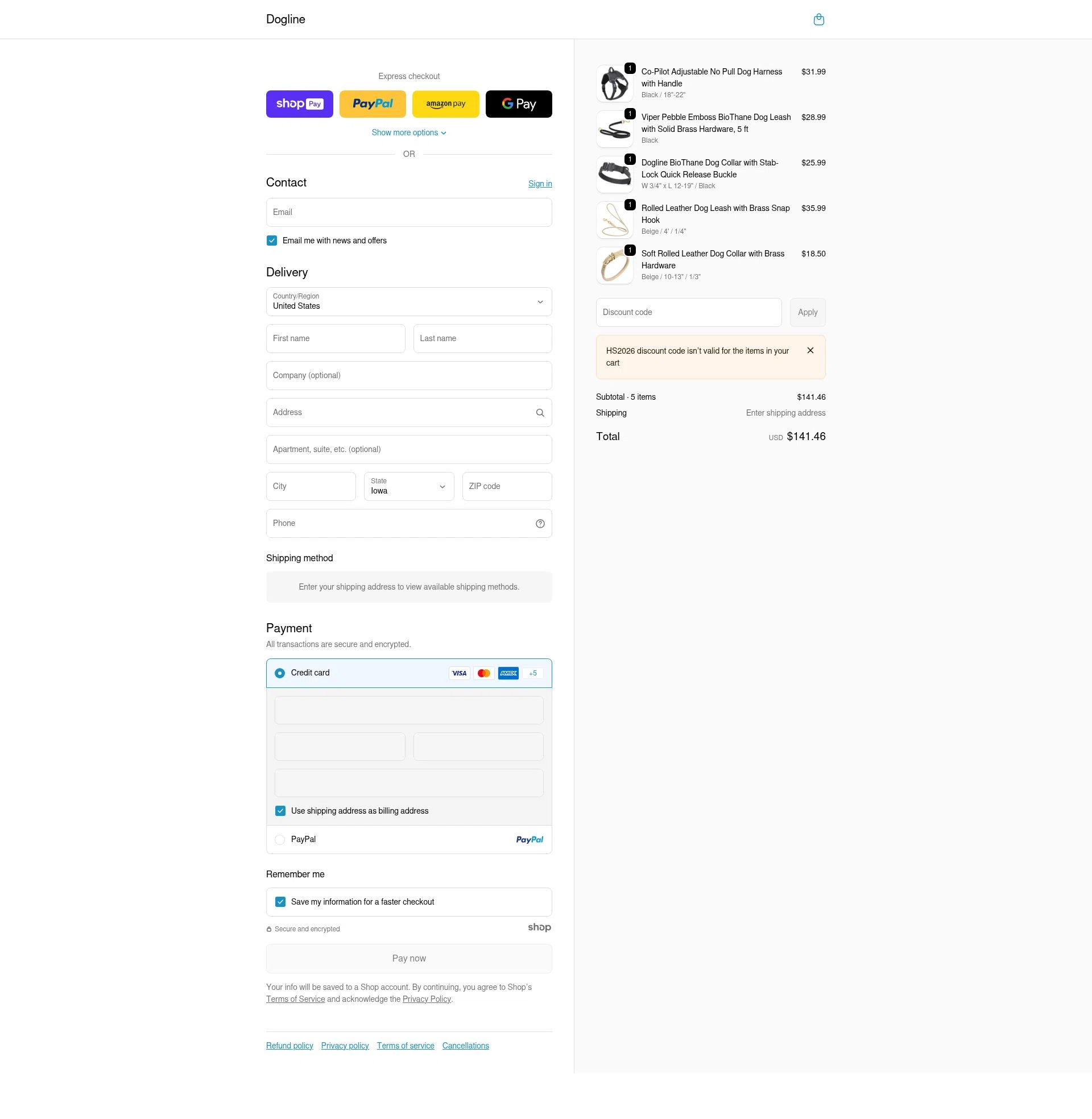 Dogline checkout page showing Dogline discount code box | Screenshot taken by SimplyCodes community member on Jan 6, 2026