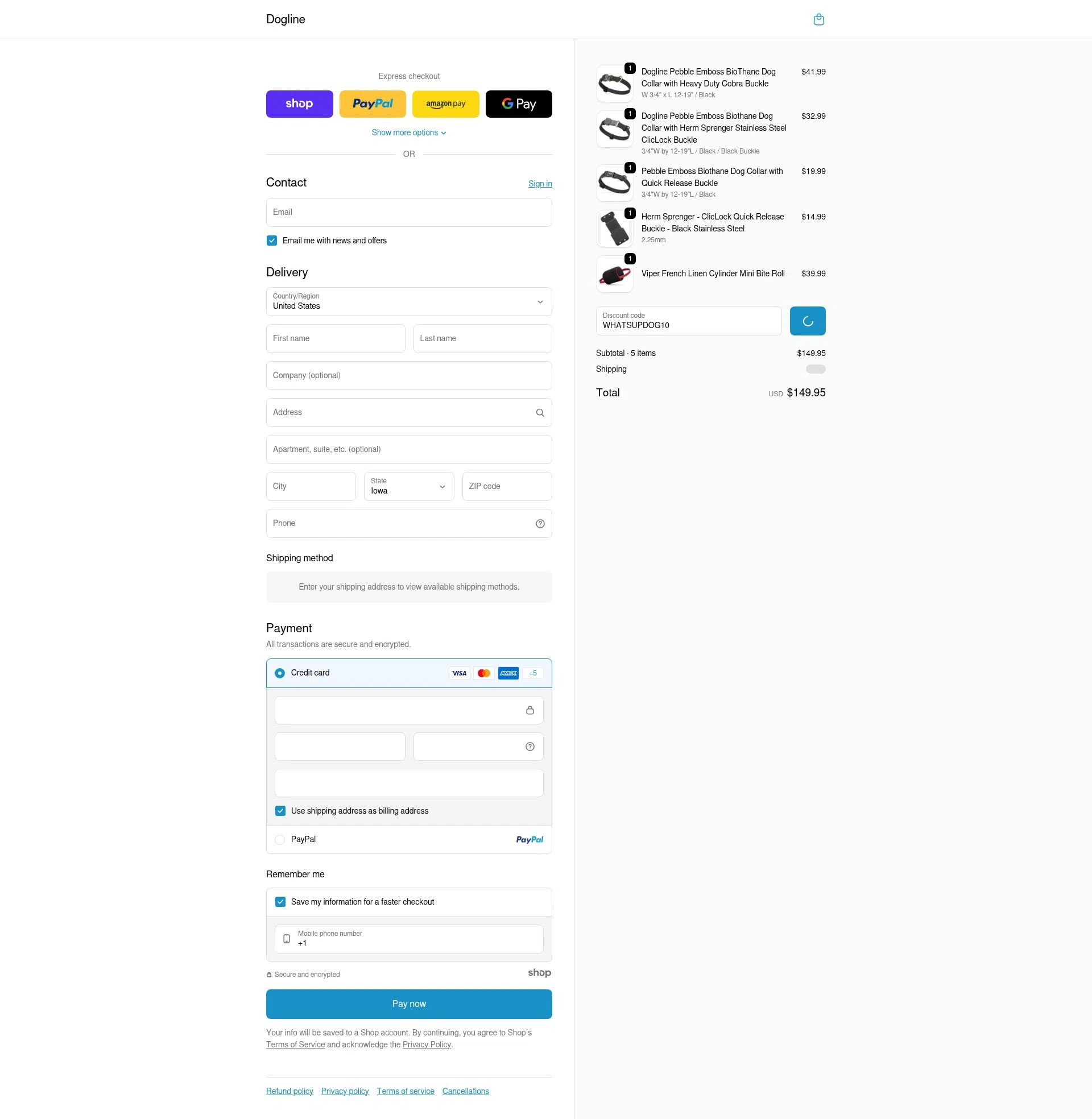 Dogline checkout page showing Dogline discount code box | Screenshot taken by SimplyCodes community member on Dec 27, 2025