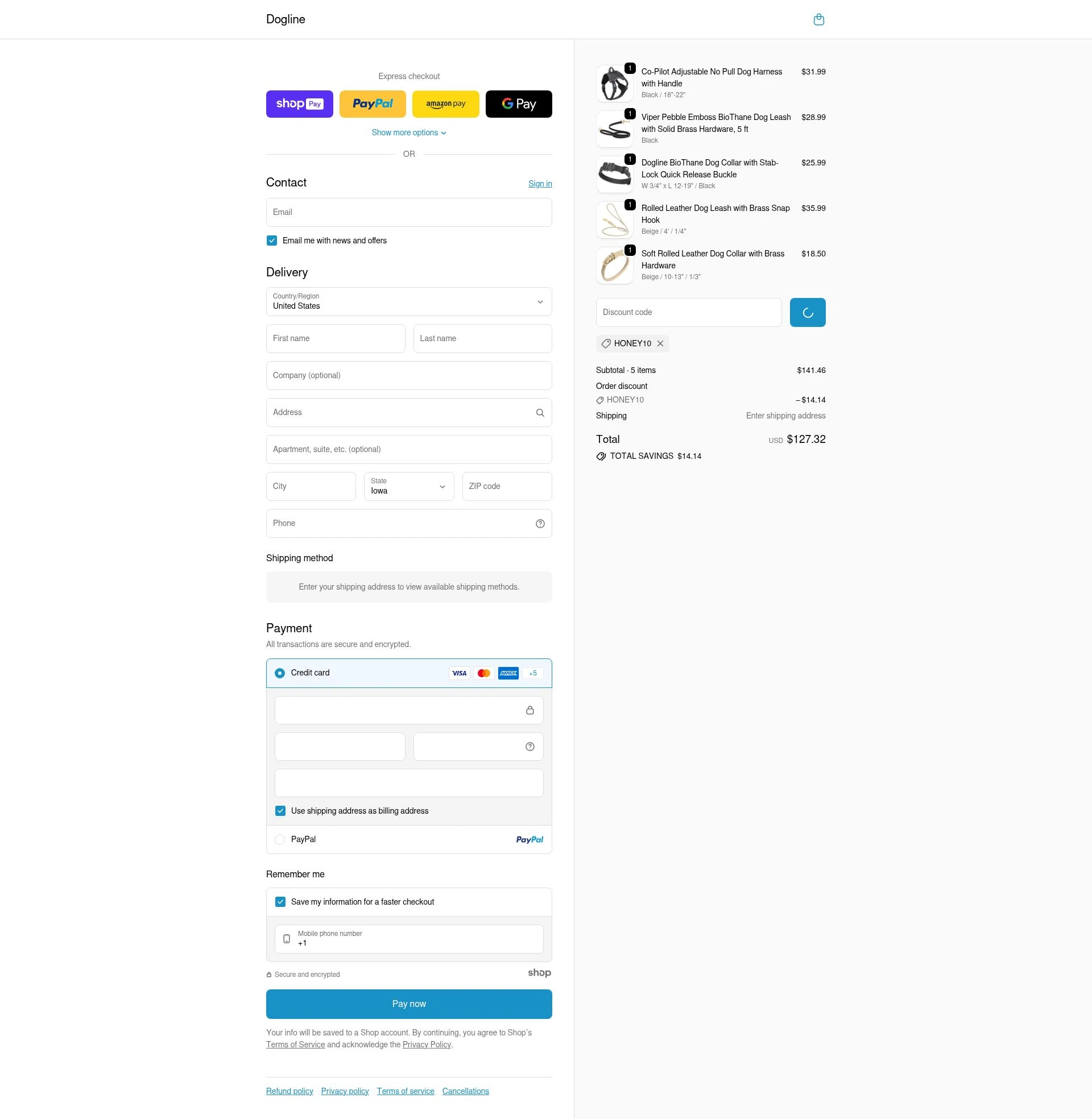 Dogline checkout page showing Dogline discount code box | Screenshot taken by SimplyCodes community member on Jan 6, 2026