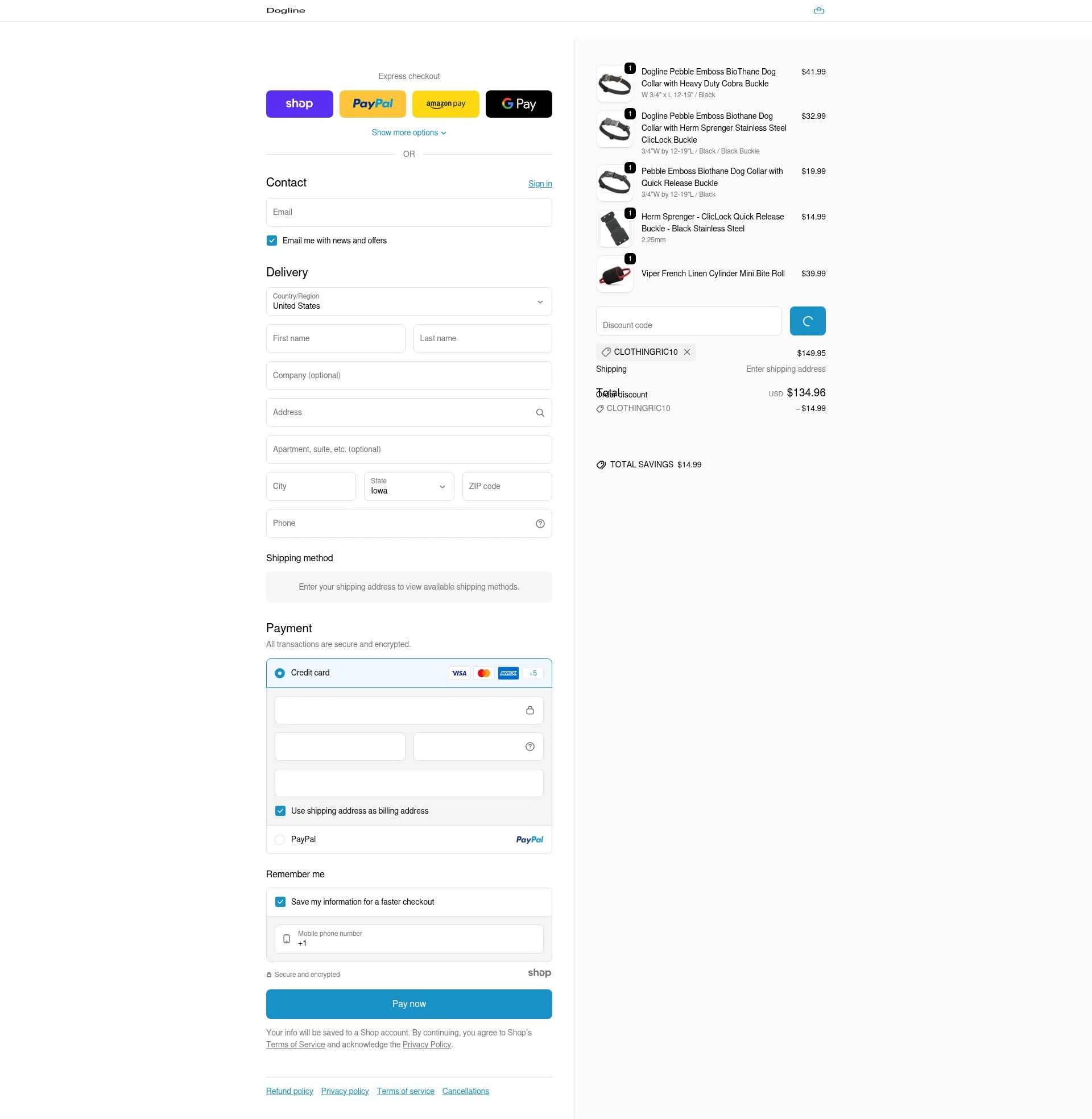 Dogline checkout page showing Dogline discount code box | Screenshot taken by SimplyCodes community member on Jan 1, 2026