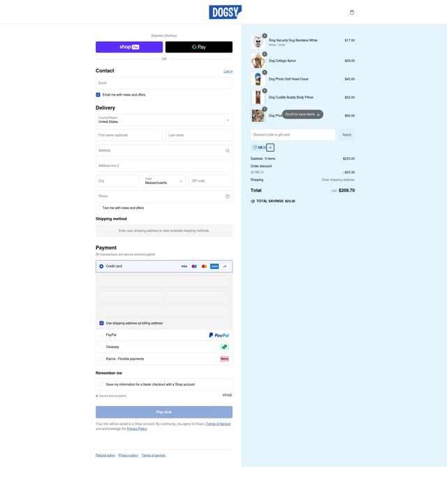 Dogsy checkout page showing Dogsy promo code box | Screenshot taken by SimplyCodes community member on Mar 3, 2025