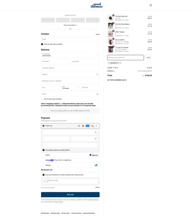 Dog Threads checkout page showing Dog Threads promo code box | Screenshot taken by SimplyCodes community member on Jun 20, 2025