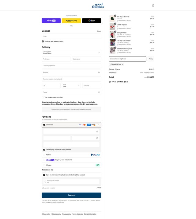 Dog Threads checkout page showing Dog Threads promo code box | Screenshot taken by SimplyCodes community member on May 20, 2025