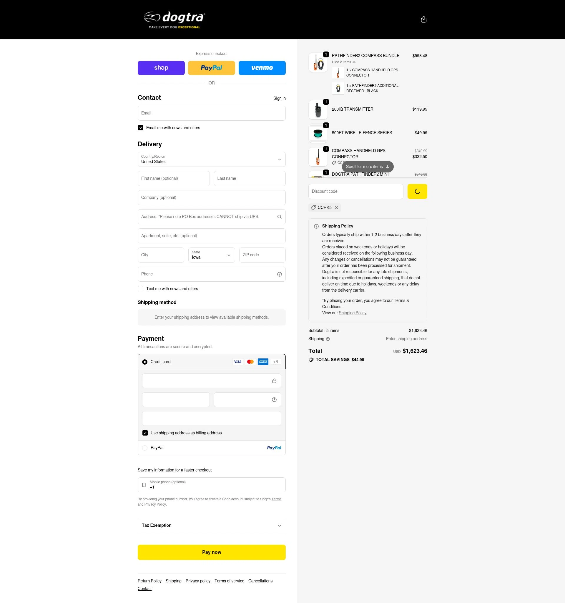 Dogtra checkout page showing Dogtra promo code box | Screenshot taken by SimplyCodes community member on Feb 4, 2026