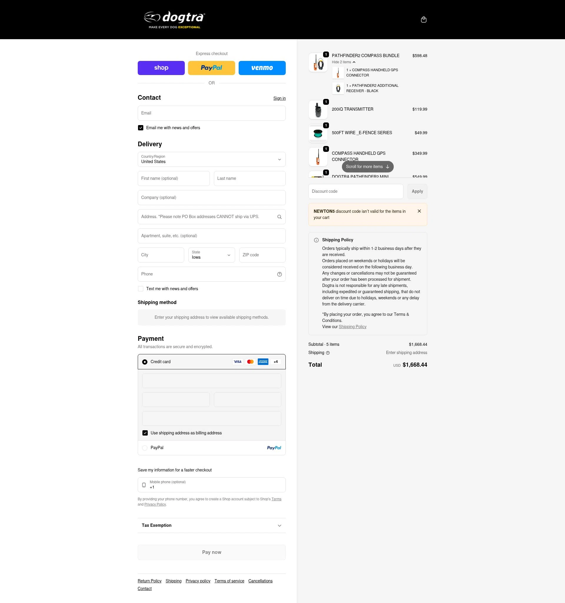 Dogtra checkout page showing Dogtra promo code box | Screenshot taken by SimplyCodes community member on Feb 4, 2026