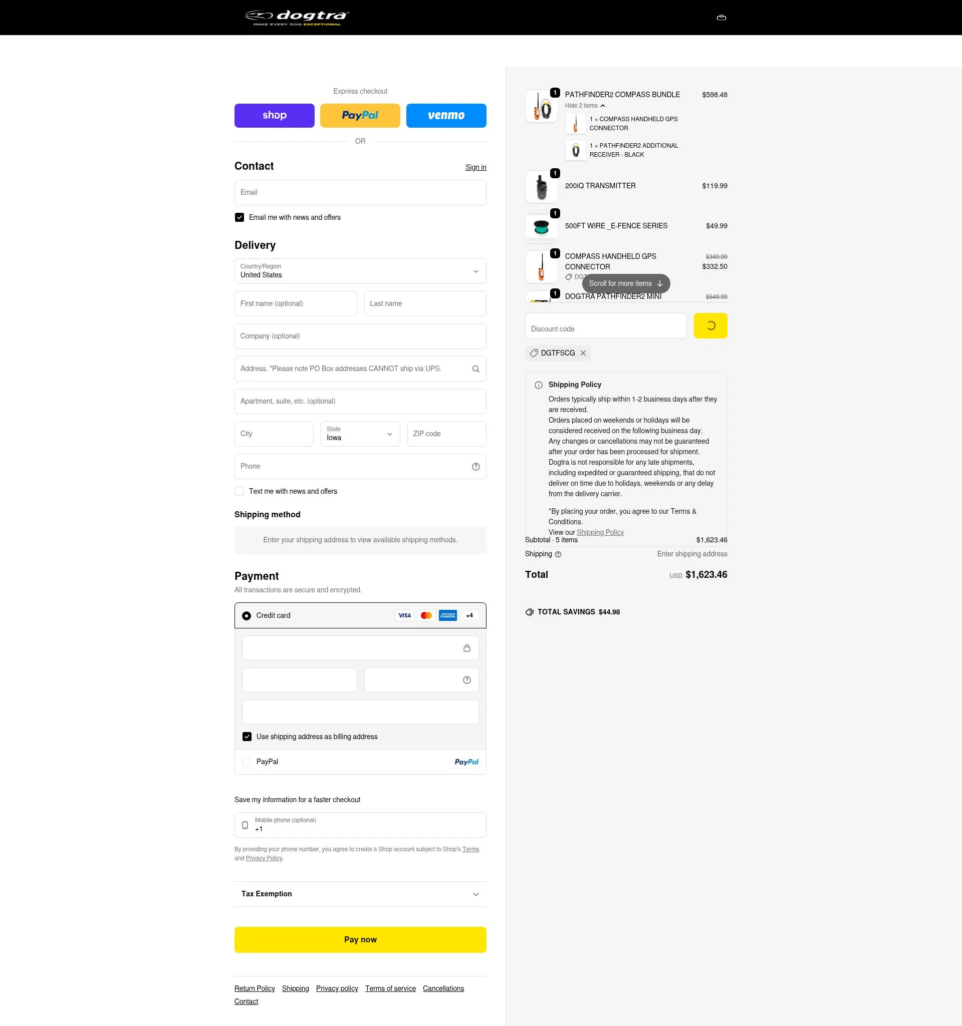 Dogtra checkout page showing Dogtra promo code box | Screenshot taken by SimplyCodes community member on Feb 4, 2026