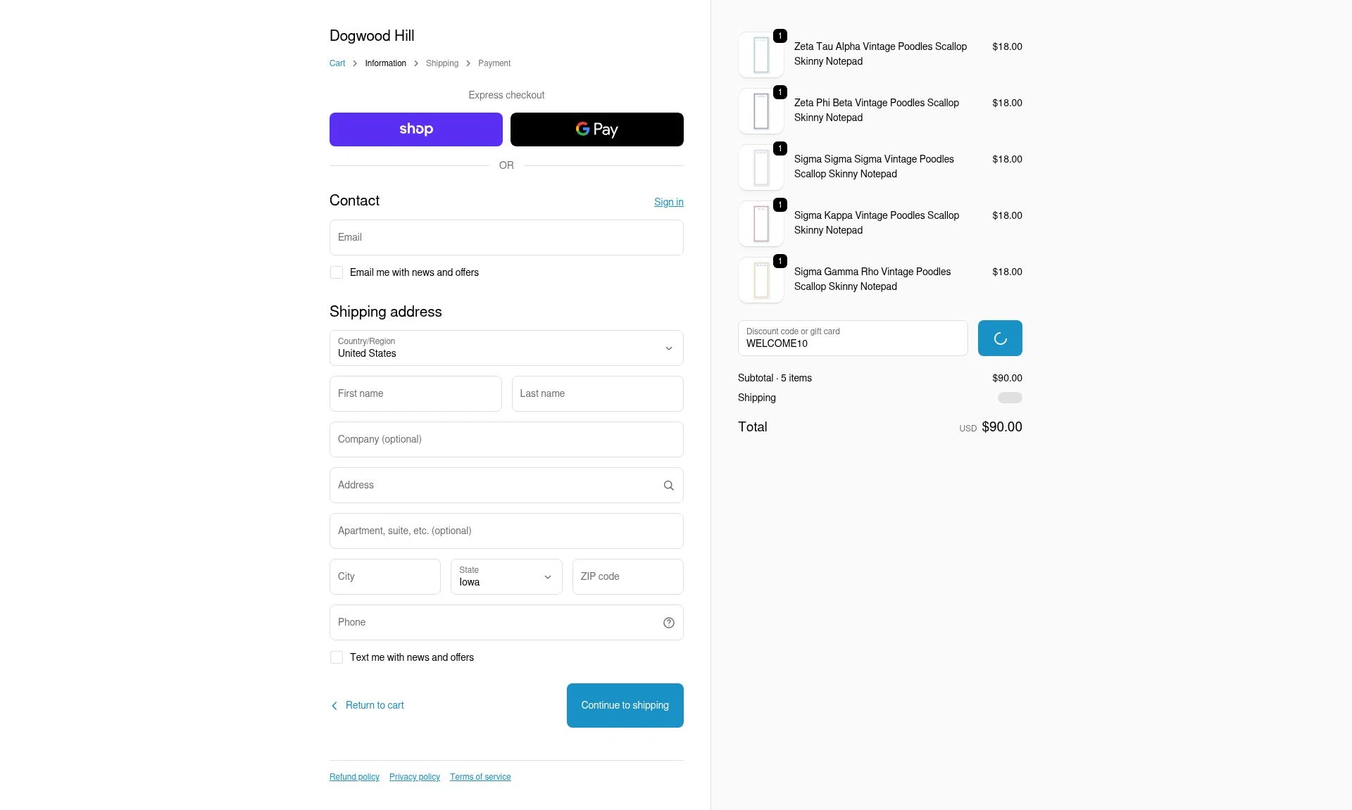 Dogwood Hill checkout page showing Dogwood Hill promo code box | Screenshot taken by SimplyCodes community member on Jan 12, 2026