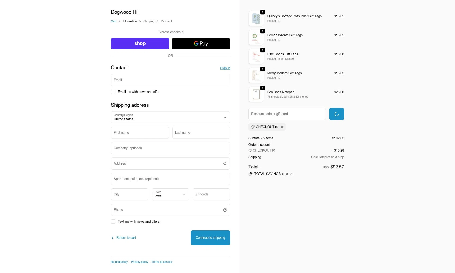 Dogwood Hill checkout page showing Dogwood Hill promo code box | Screenshot taken by SimplyCodes community member on Jan 2, 2026