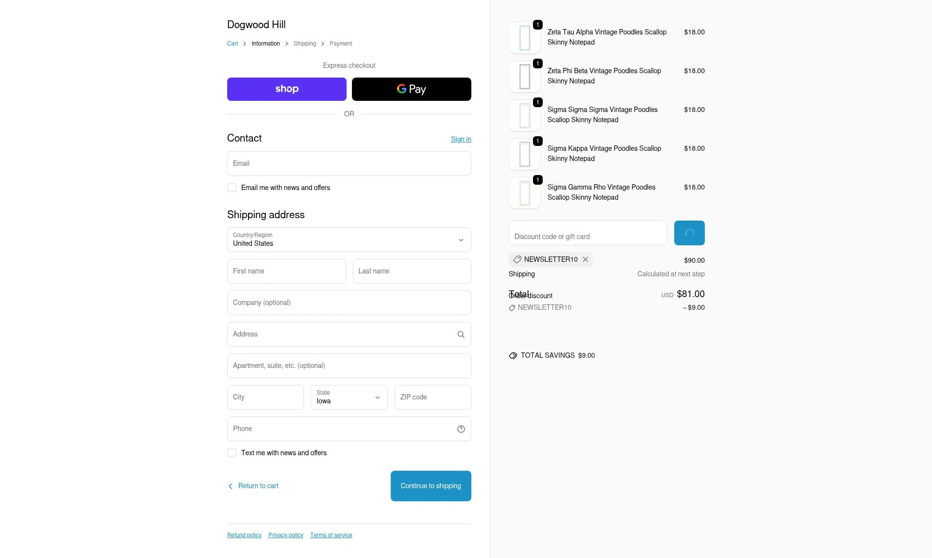 Dogwood Hill checkout page showing Dogwood Hill promo code box | Screenshot taken by SimplyCodes community member on Jan 18, 2026
