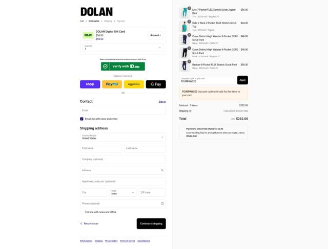 Dolan checkout page showing Dolan discount code box | Screenshot taken by SimplyCodes community member on Sep 11, 2025