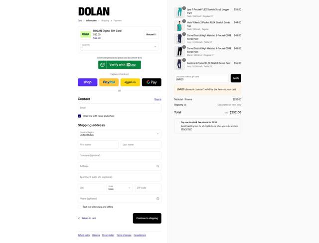 Dolan checkout page showing Dolan discount code box | Screenshot taken by SimplyCodes community member on Sep 11, 2025