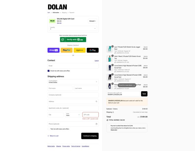 Dolan checkout page showing Dolan discount code box | Screenshot taken by SimplyCodes community member on Aug 26, 2025