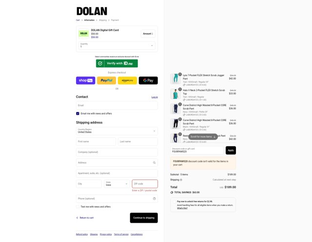 Dolan checkout page showing Dolan discount code box | Screenshot taken by SimplyCodes community member on Aug 26, 2025