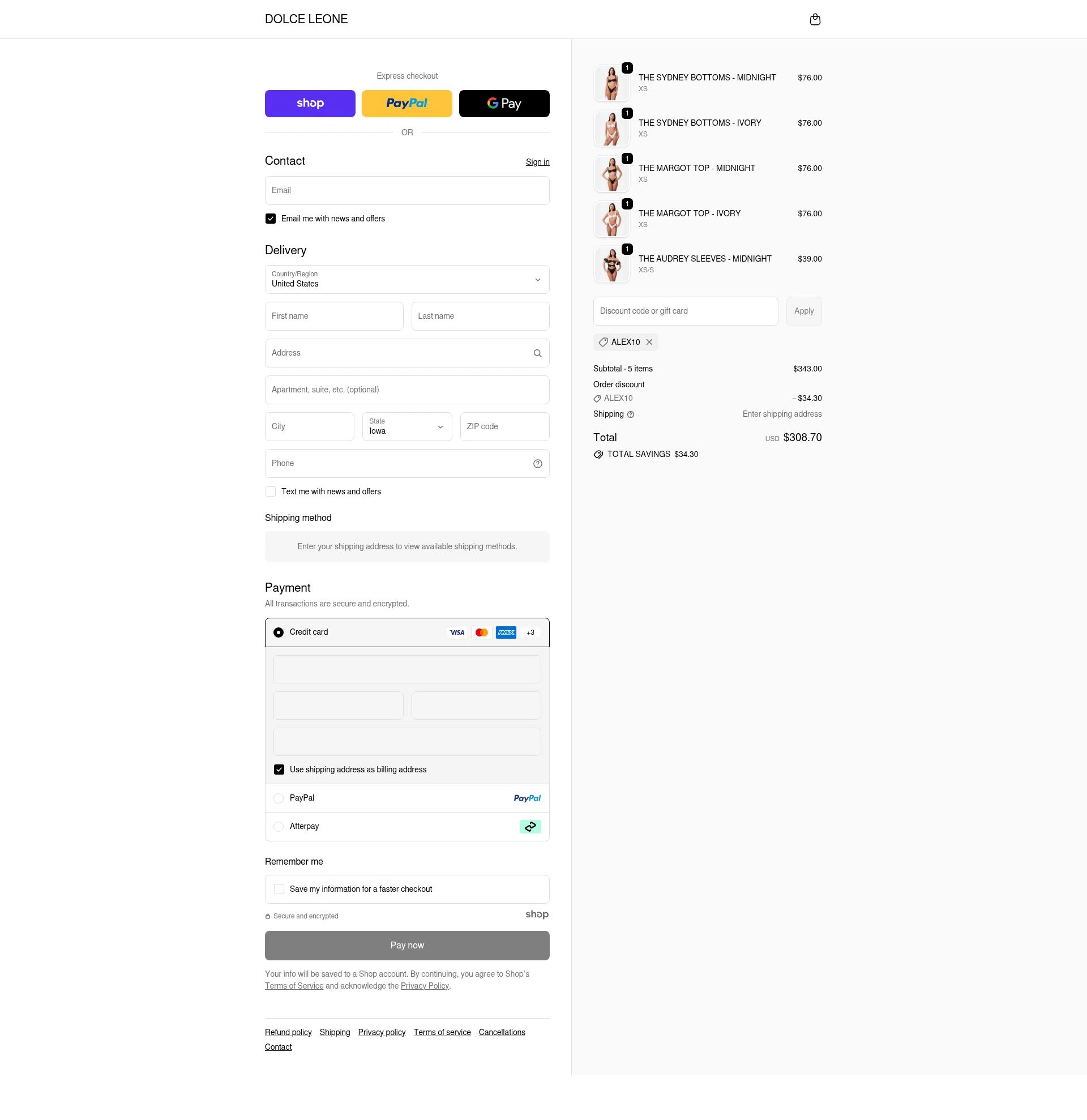 Dolce Leone checkout page showing Dolce Leone promo code box | Screenshot taken by SimplyCodes community member on Dec 27, 2025
