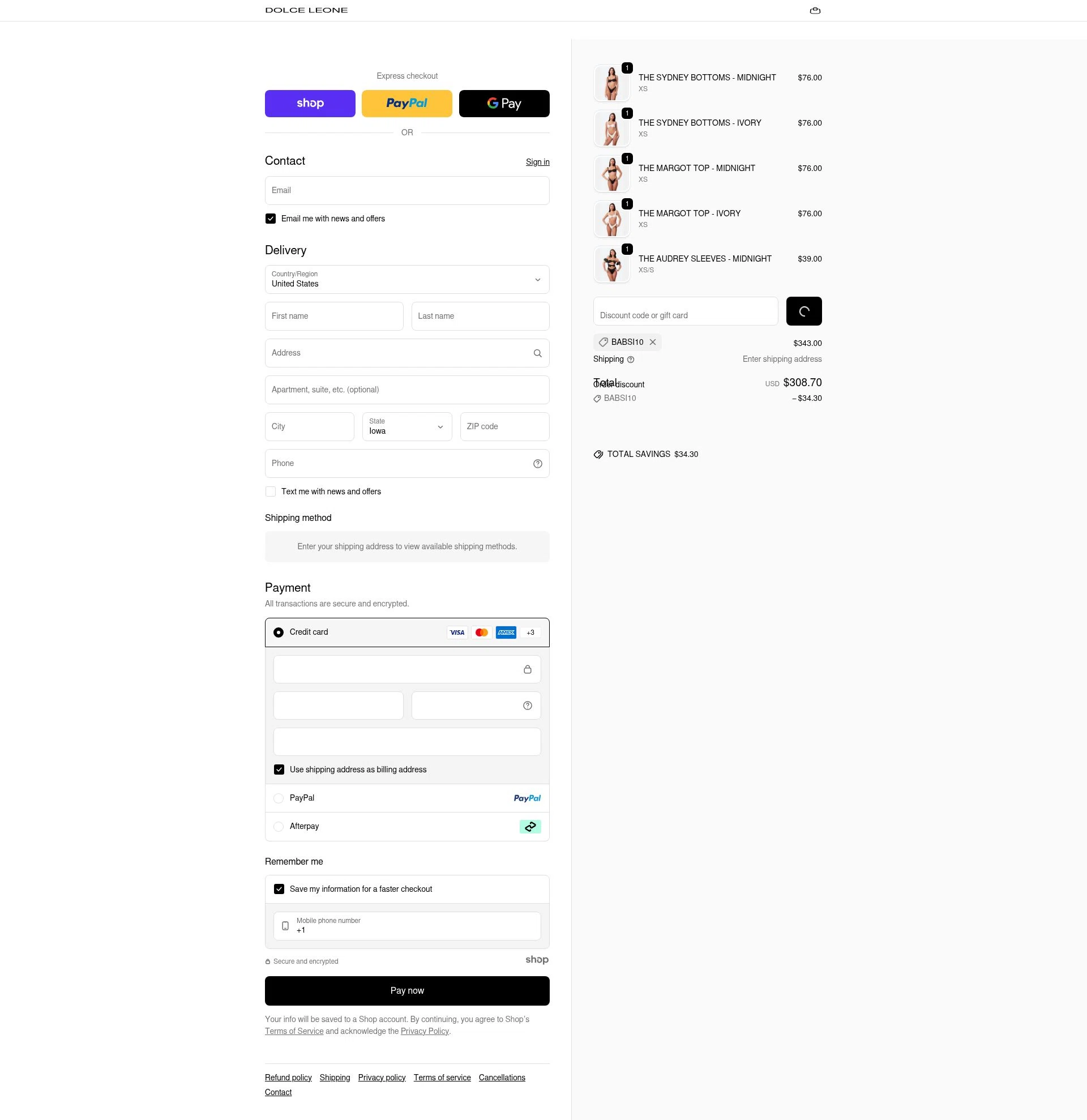 Dolce Leone checkout page showing Dolce Leone promo code box | Screenshot taken by SimplyCodes community member on Dec 23, 2025