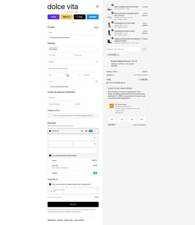 Dolce Vita checkout page showing Dolce Vita discount code box | Screenshot taken by SimplyCodes community member on Sep 12, 2025