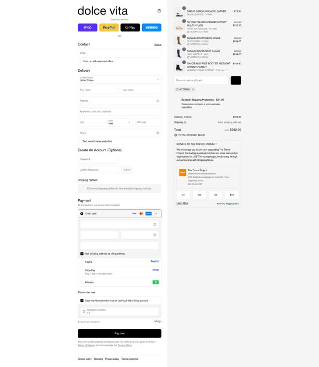 Dolce Vita checkout page showing Dolce Vita discount code box | Screenshot taken by SimplyCodes community member on Sep 12, 2025