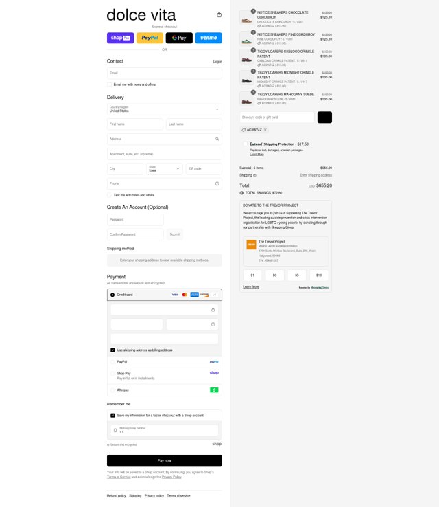 Dolce Vita checkout page showing Dolce Vita discount code box | Screenshot taken by SimplyCodes community member on Aug 26, 2025