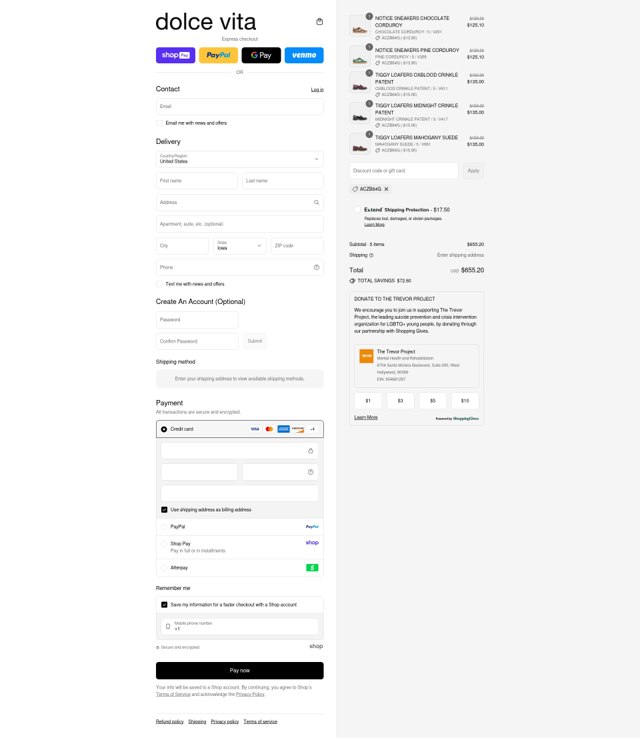 Dolce Vita checkout page showing Dolce Vita discount code box | Screenshot taken by SimplyCodes community member on Aug 26, 2025