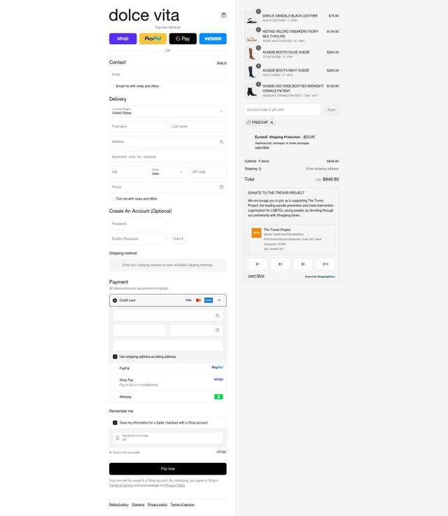 Dolce Vita checkout page showing Dolce Vita discount code box | Screenshot taken by SimplyCodes community member on Sep 12, 2025