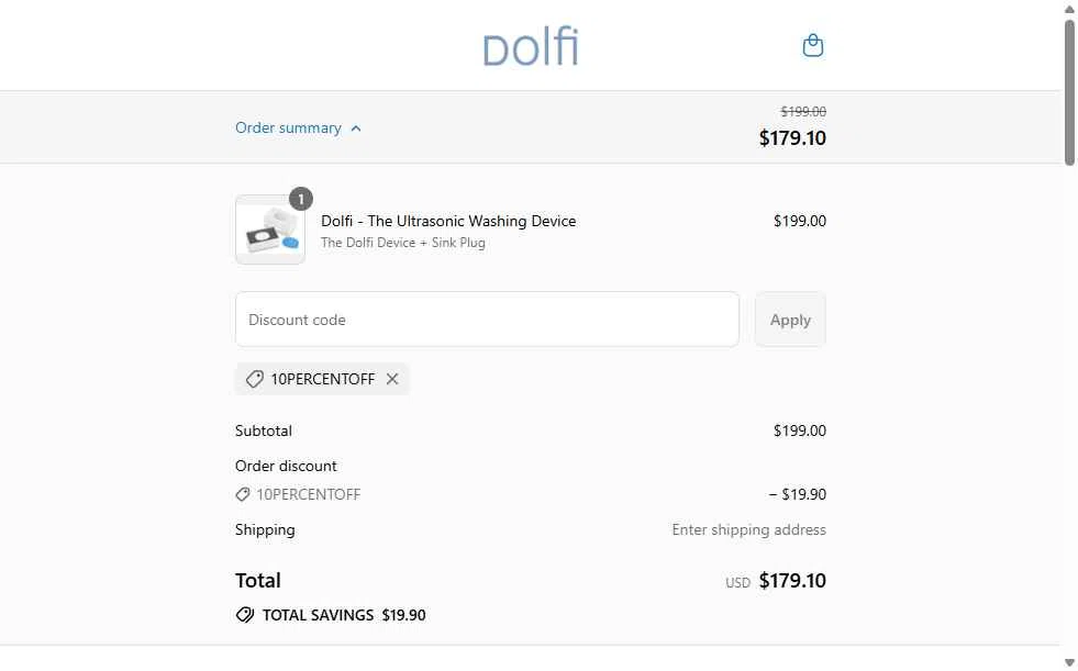 Dolfi checkout page showing Dolfi discount code box | Screenshot taken by SimplyCodes community member on Jul 30, 2025