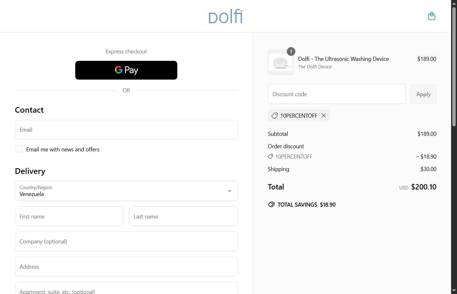 Dolfi checkout page showing Dolfi discount code box | Screenshot taken by SimplyCodes community member on Jun 22, 2025