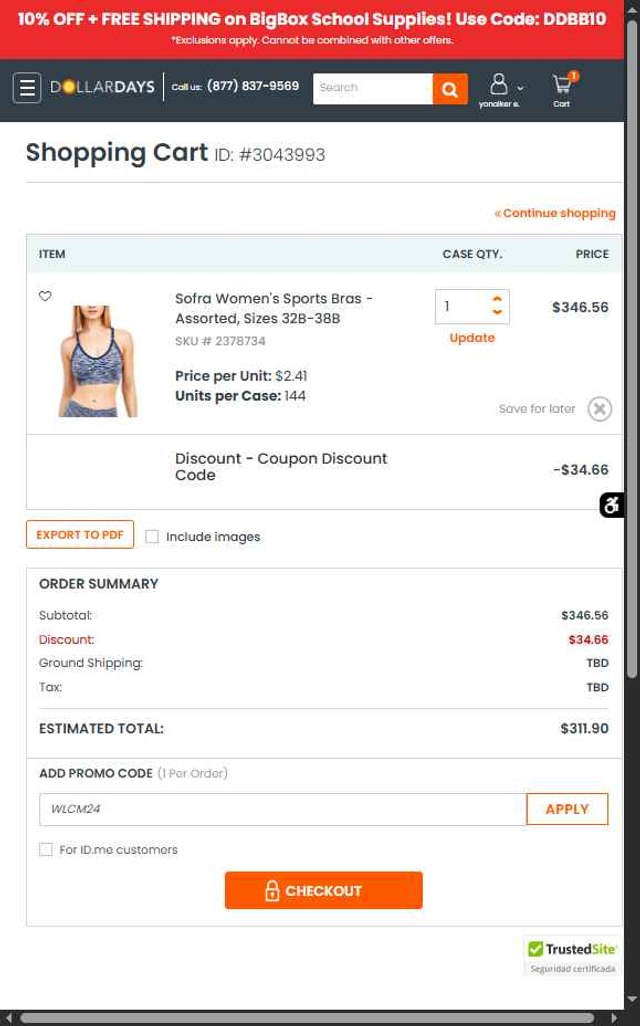 DollarDays checkout page showing DollarDays promo code box | Screenshot taken by SimplyCodes community member on Aug 25, 2025