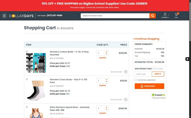 DollarDays checkout page showing DollarDays promo code box | Screenshot taken by SimplyCodes community member on Aug 21, 2025