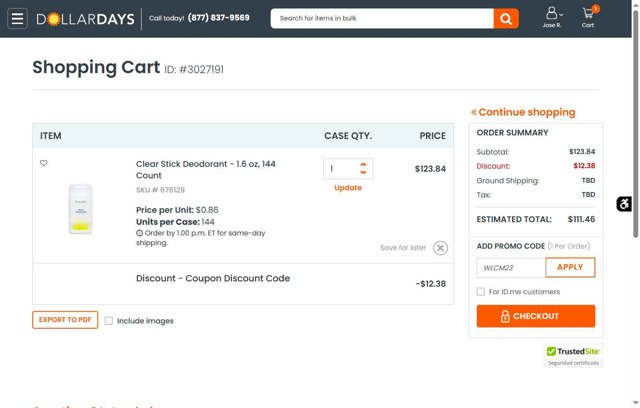 DollarDays checkout page showing DollarDays promo code box | Screenshot taken by SimplyCodes community member on May 9, 2025