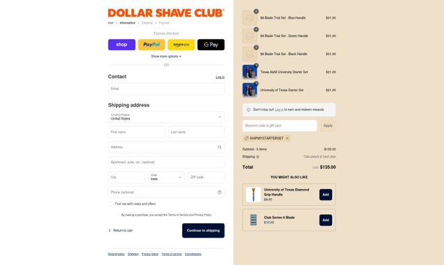 Dollar Shave Club checkout page showing Dollar Shave Club discount code box | Screenshot taken by SimplyCodes community member on Sep 2, 2025