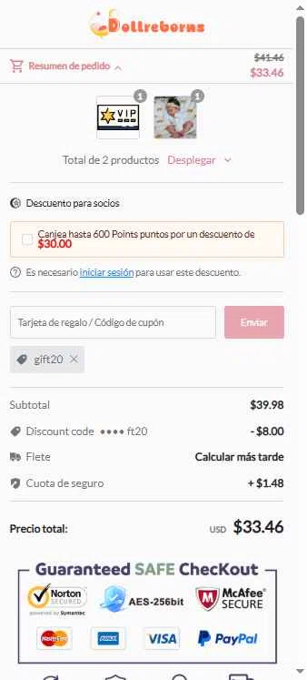 Dollreborns checkout page showing Dollreborns promo code box | Screenshot taken by SimplyCodes community member on Dec 16, 2025