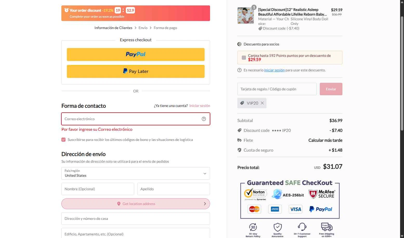 Dollreborns checkout page showing Dollreborns promo code box | Screenshot taken by SimplyCodes community member on Dec 21, 2025